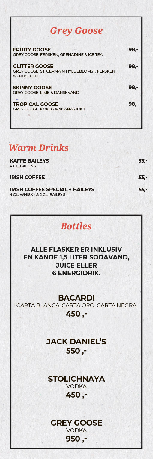 Barmenu: Grey Goose, Varme Drikke & Hele flasker barmenu-grey