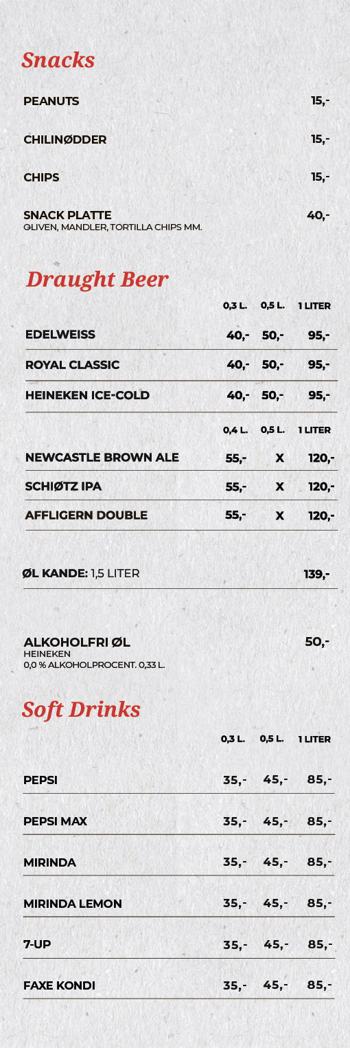 Barmenu: Snacks & Øl barmenu-snacks