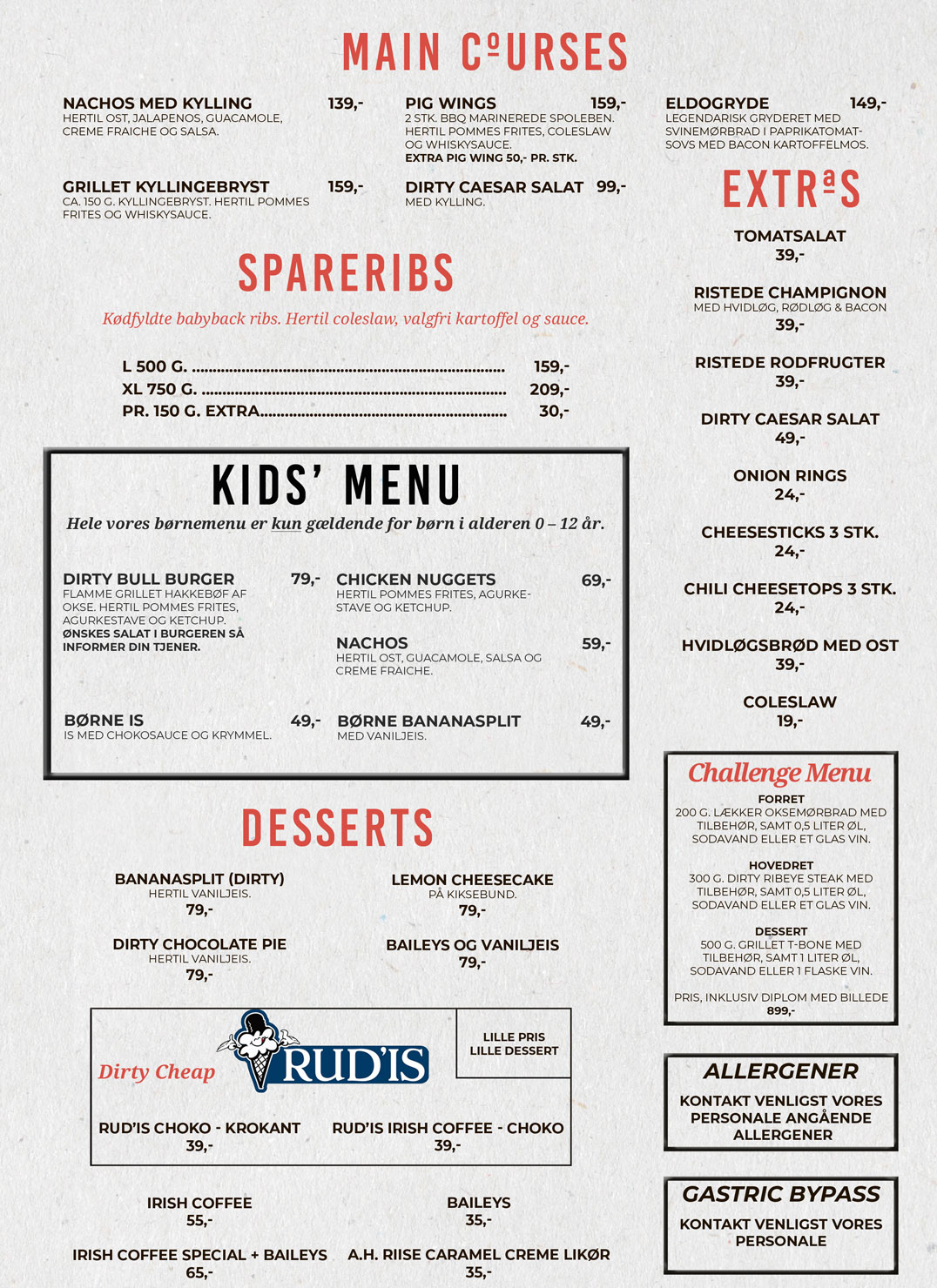 Menu: Main Courses, Spareribs, Extras, Kids' Menu & Desserts menu-main